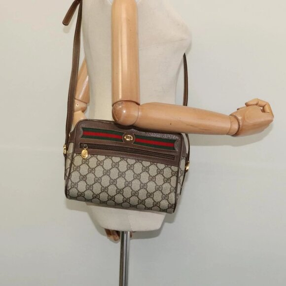 GUCCI GG Supreme Web Sherry Line Bag PVC Beige Gold 119 02 087 Auth 136367 - Picture 3 of 16